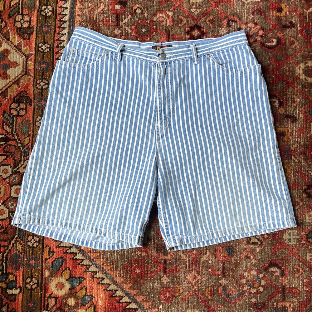 Vintage 90s High Waisted Blue and White Striped Denim Shorts